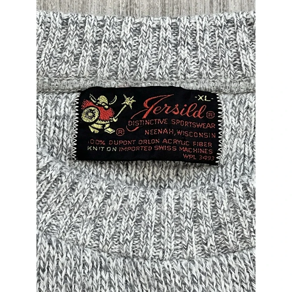 Vtg Jersild‎ Fair Isle Nordic Knit Sweater Crewneck Grey Red Black Men's XL USA